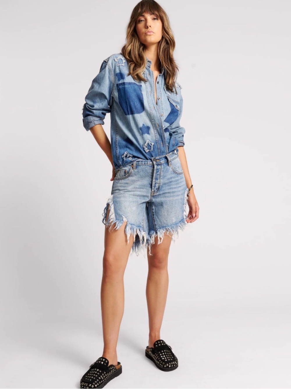 NWT One Teaspoon Frankies Low Waist Long Length Denim Shorts - Hollywood, 23